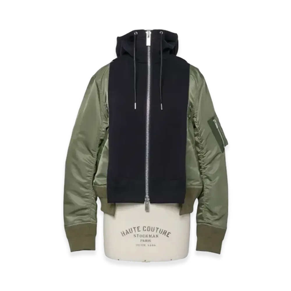 sacai Sponge Sweat x Nylon Twill Hoodie "Navy/Khaki"