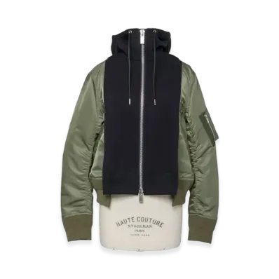 sacai Sponge Sweat x Nylon Twill Hoodie "Navy/Khaki"
