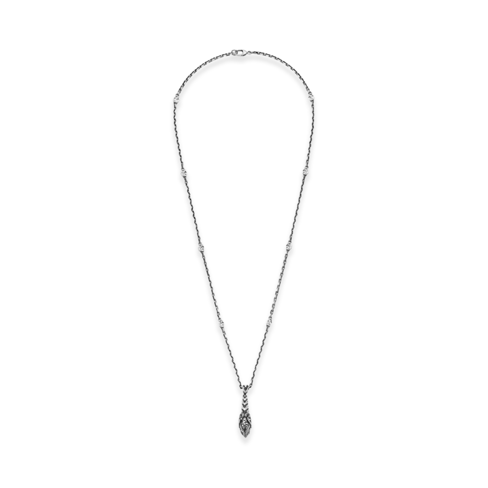GUCCI Tiger Head Pendant Necklace "Silver"
