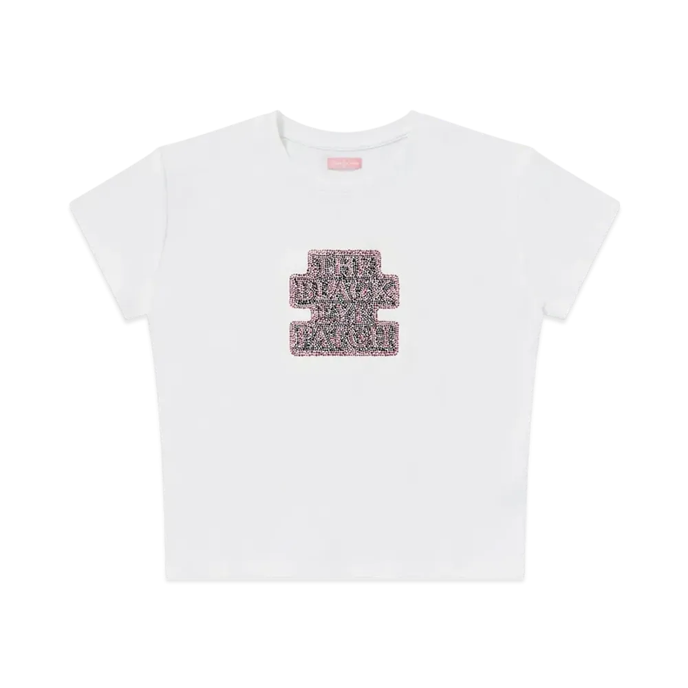 BlackEyePatch Rhinestone OG Label Baby Tee "White"