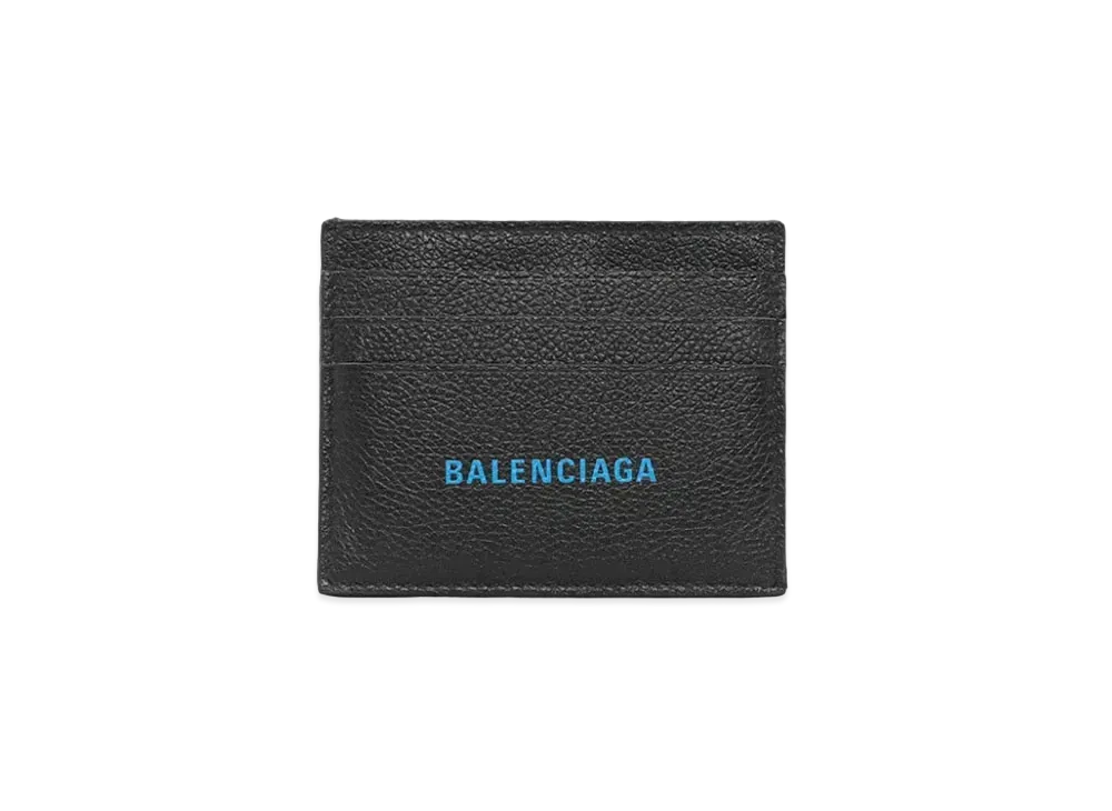 BALENCIAGA Cash Split Card Holder Grained Calfskin "Black/Blue"