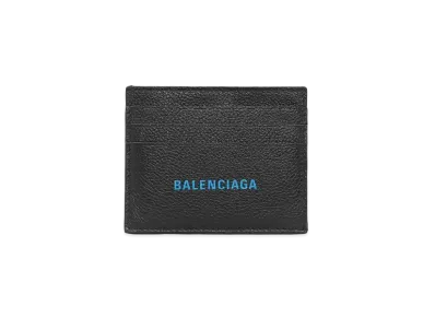 BALENCIAGA Cash Split Card Holder Grained Calfskin "Black/Blue"
