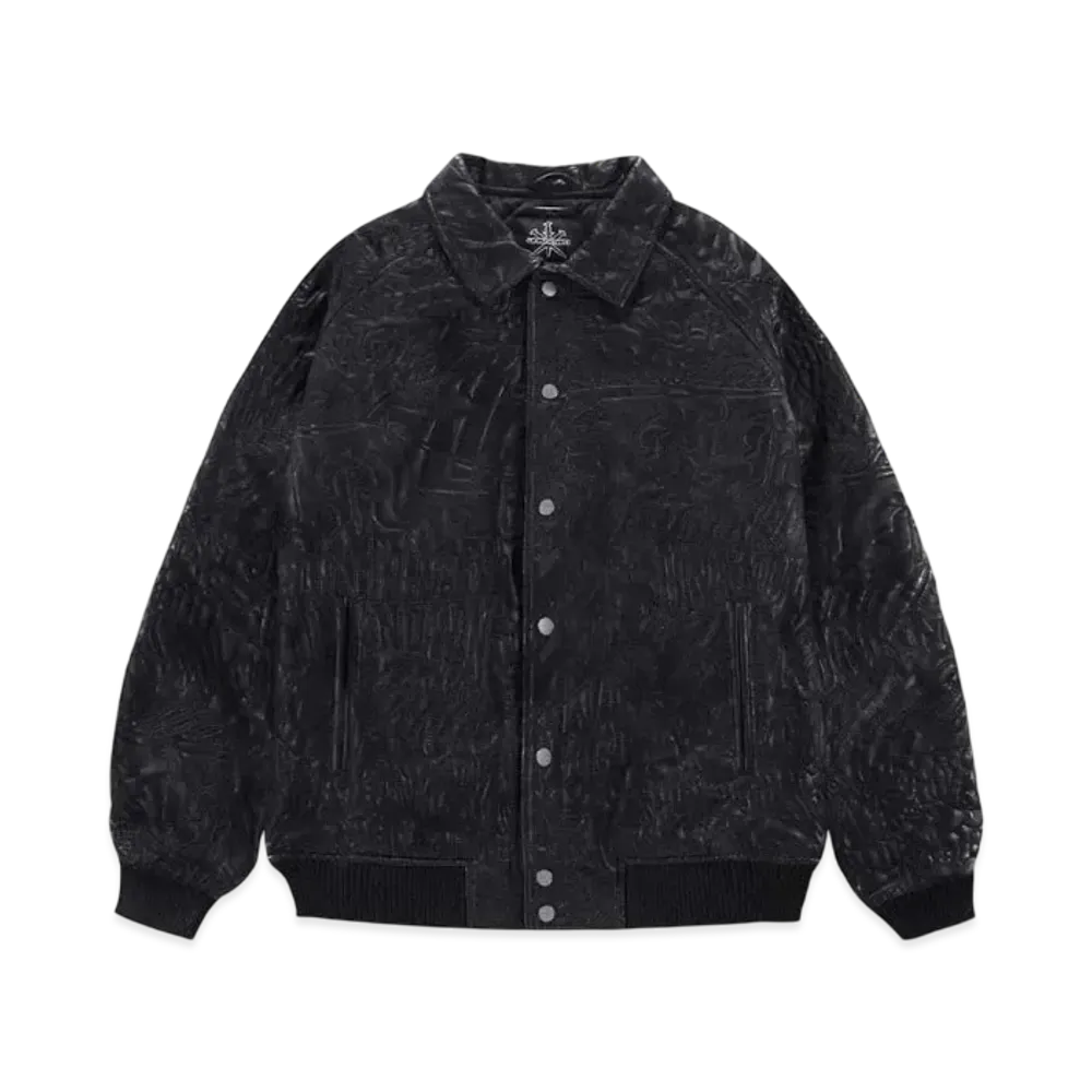 Unknown London Multi Logo Embroidered Leather Jacket "Black"
