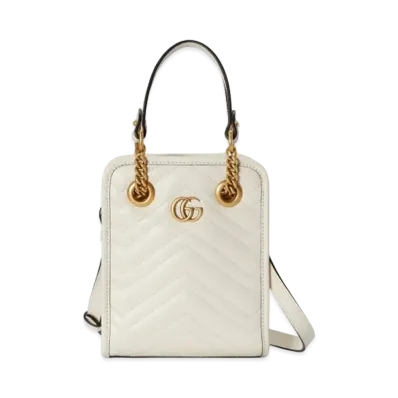 GUCCI GG Marmont Quilting Mini Bag "White Chevron Quilting Leather"