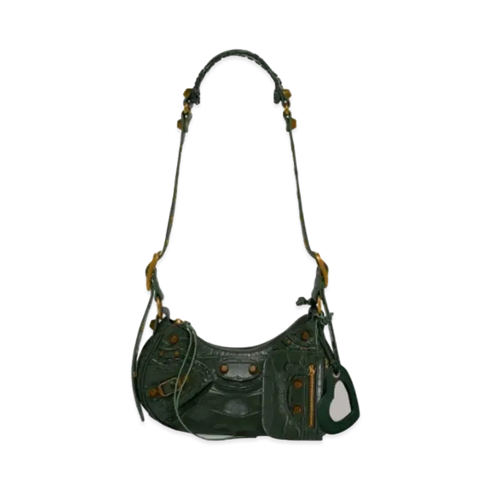 BALENCIAGA Le Cagole XS Shoulder Bag In Extra Supple Crocodile Embossed Calfskin "Green"