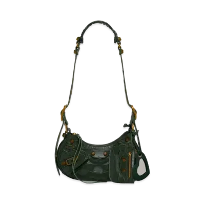 BALENCIAGA Le Cagole XS Shoulder Bag In Extra Supple Crocodile Embossed Calfskin "Green"