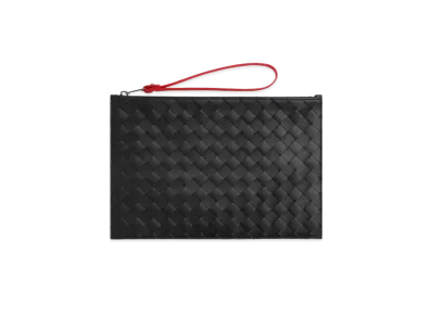 Bottega Veneta Medium Intrecciato Pouch "Black/Redstone"