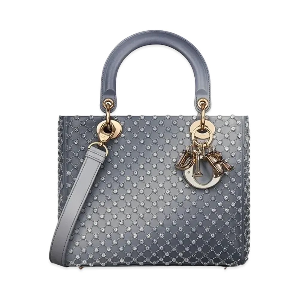 Dior Medium Lady Bag Gradient Bead Diamond Motif "Ethereal Gray"