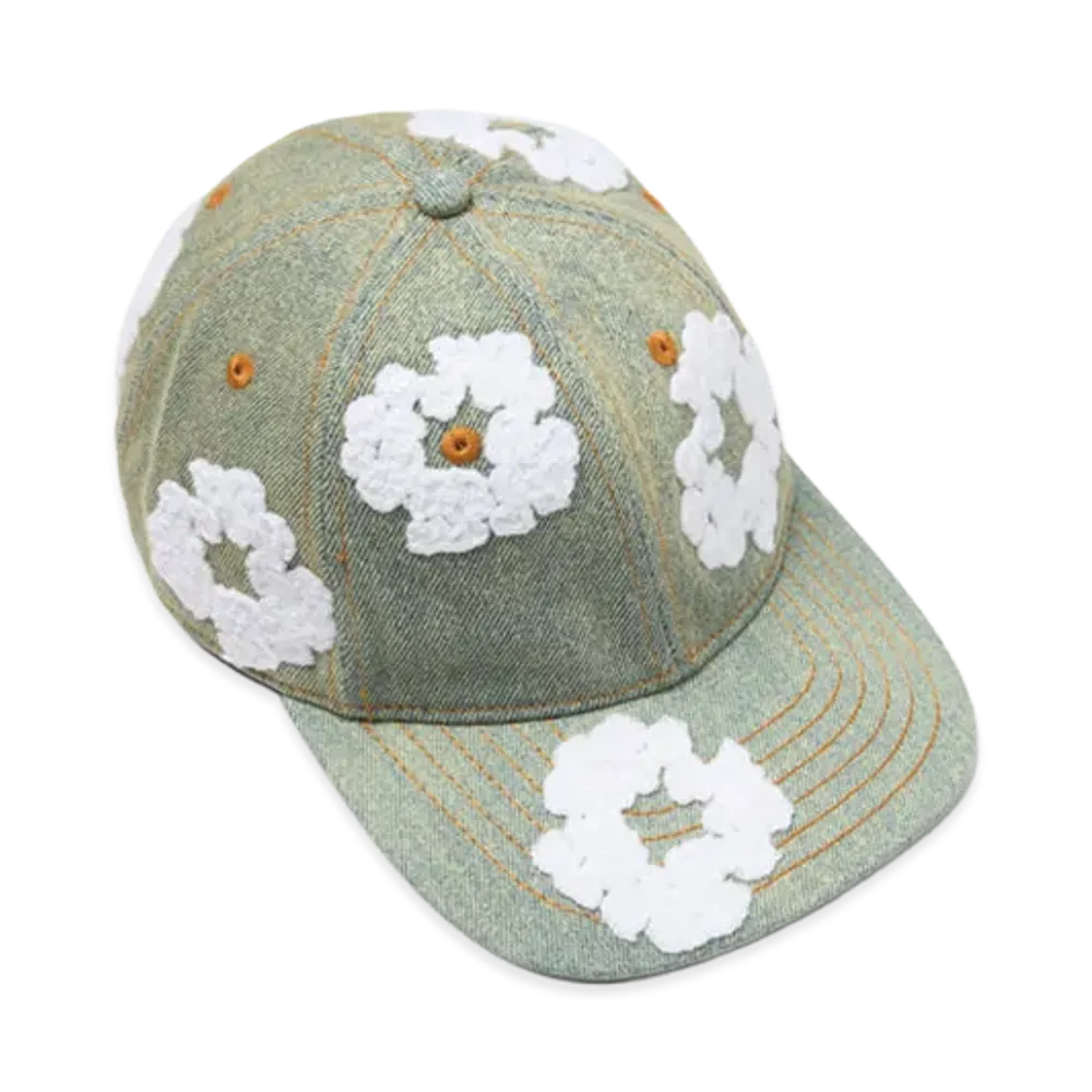 DENIM TEARS Cotton Wreath Raw Denim Cap "Dirty Wash"