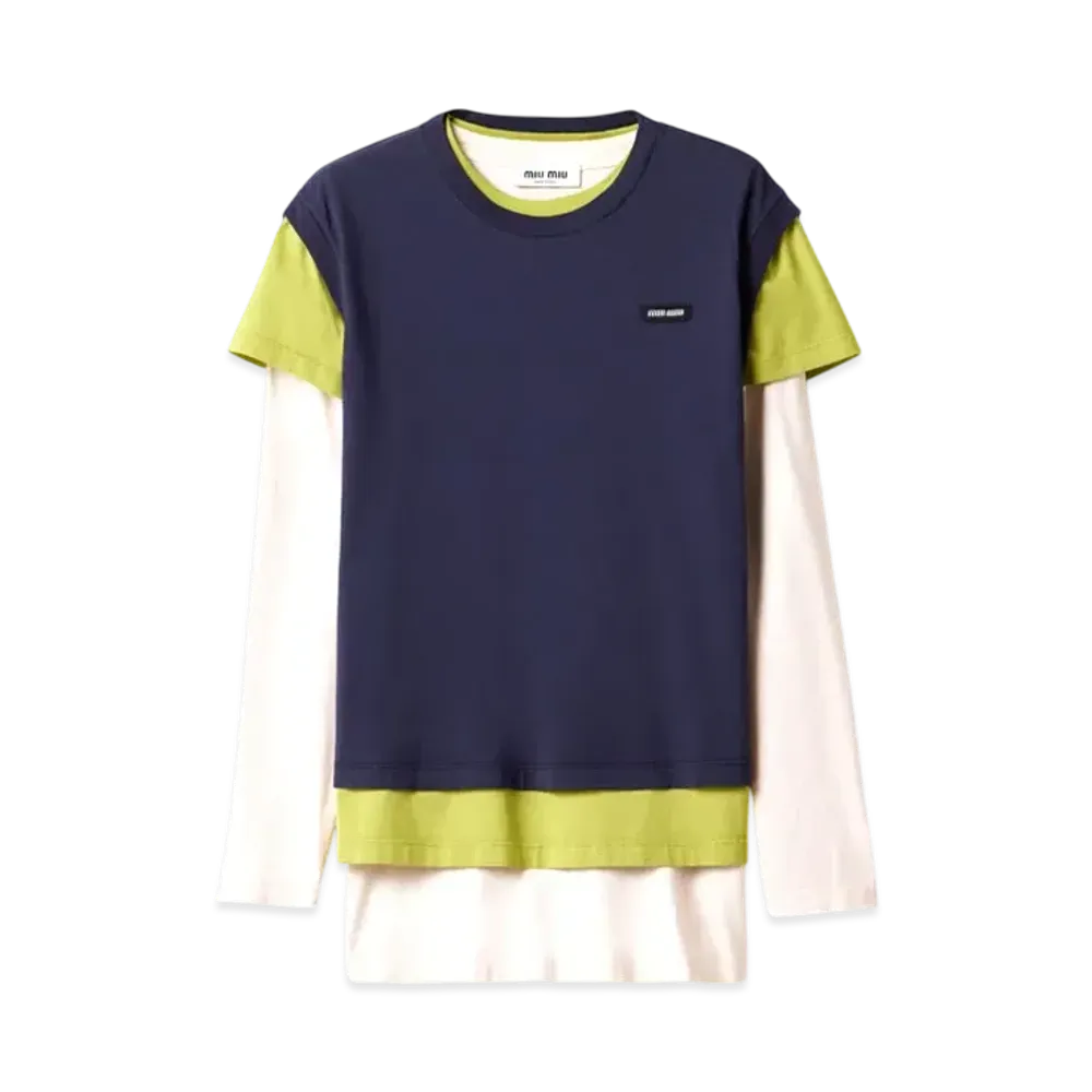 MIUMIU Set Of 3 Jersey T-Shirts "Navy/Yellow Green/Ivory"
