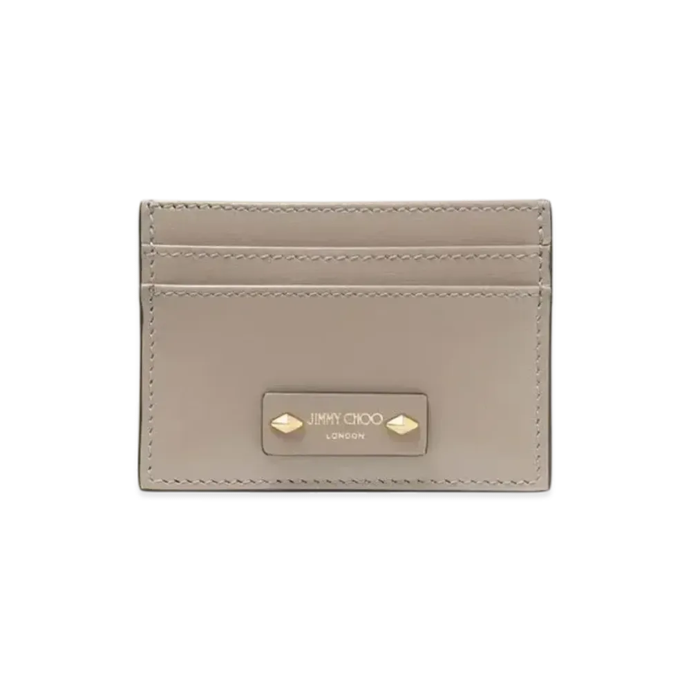 Jimmy Choo Umika Leather Card Holder "Taupe/Gold"