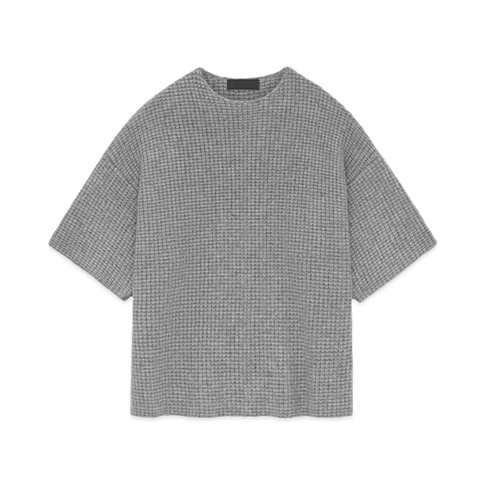 FEAR OF GOD ESSENTIALS Heavy Waffle Short Sleeve Crewneck Sweater "Dark Heather"
