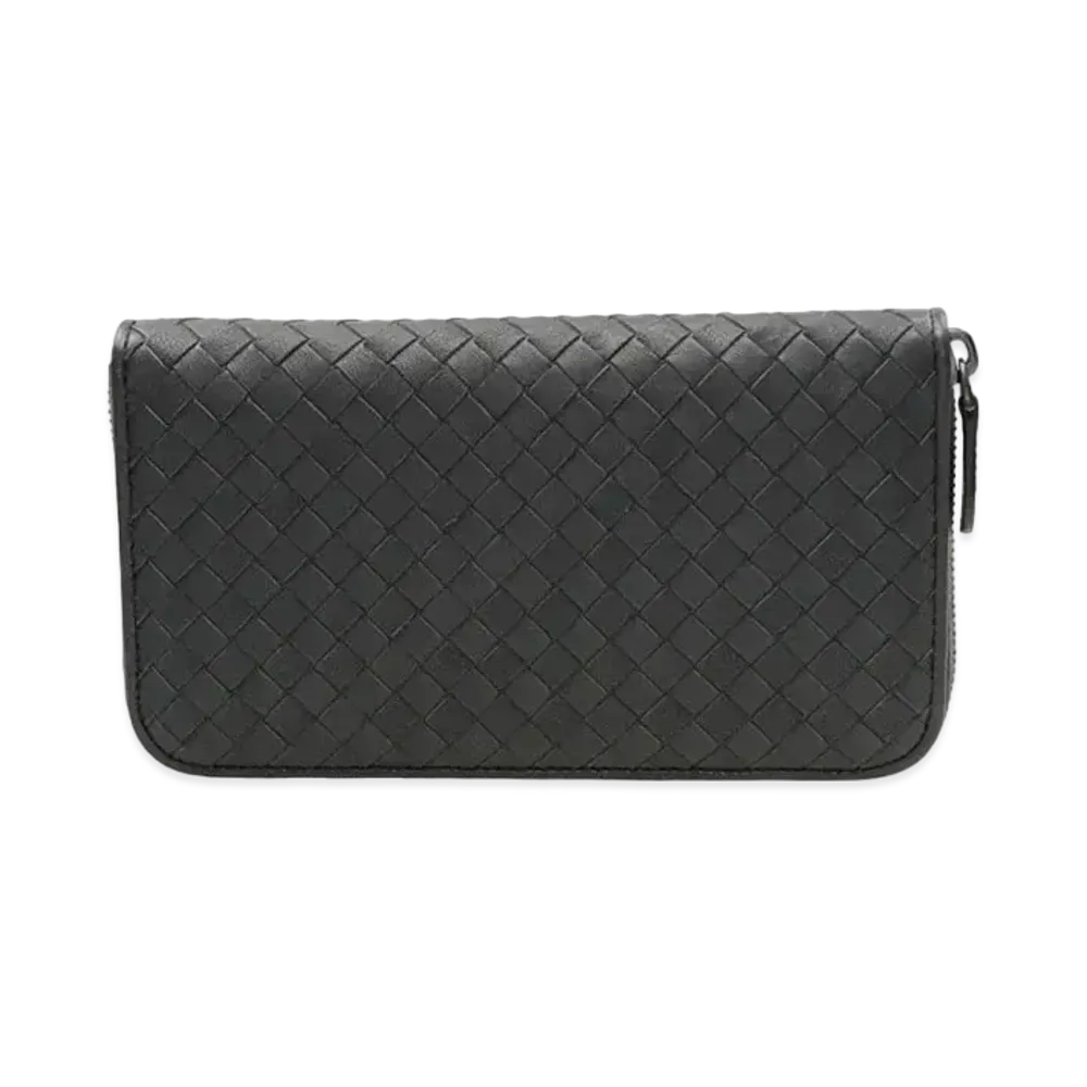 Bottega Veneta Intrecciato Lambskin Zip Around Wallet "Gray"