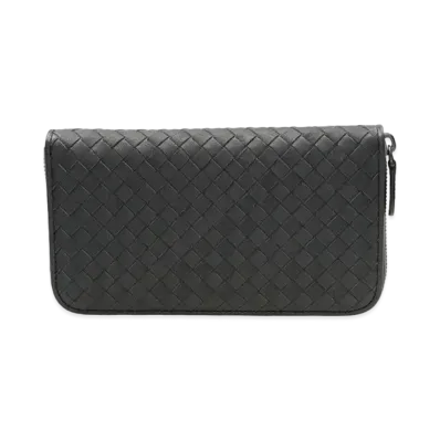 Bottega Veneta Intrecciato Lambskin Zip Around Wallet "Gray"