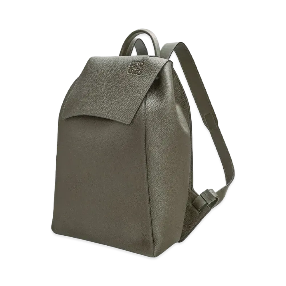 LOEWE Drawstring Backpack In Grained Calfskin "Dark Khaki Green"