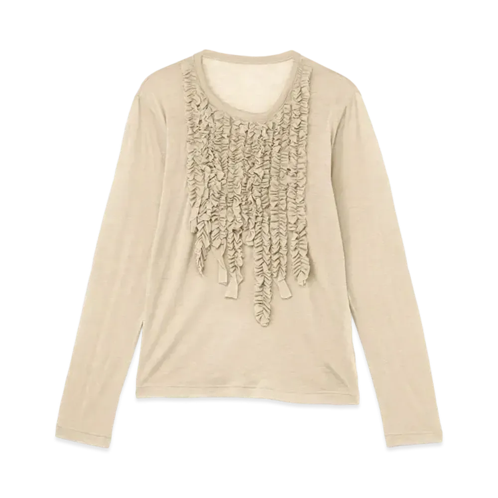 Yohji Yamamoto Y's WOOL SILK GAUZE PLAIN STITCH CUTTING FRILL T "Beige"