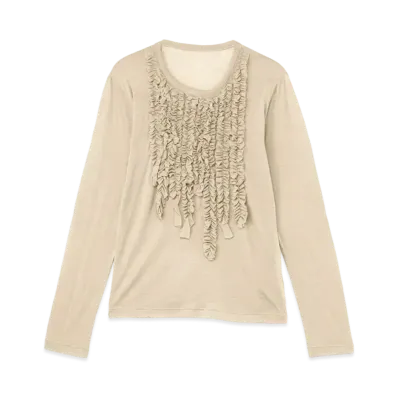Yohji Yamamoto Y's WOOL SILK GAUZE PLAIN STITCH CUTTING FRILL T "Beige"
