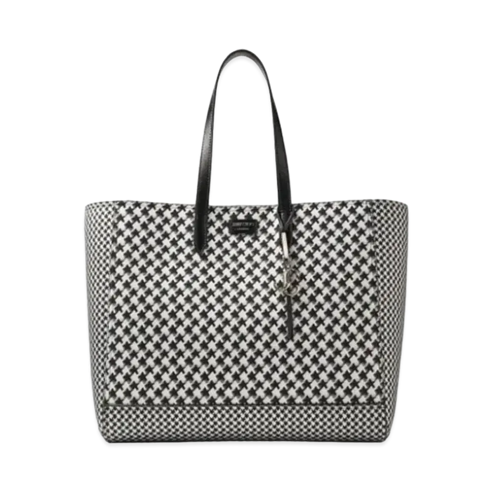 Jimmy Choo Laylin Tote Star Houndstooth Printed Wool Mini Bag "Latte/Black"