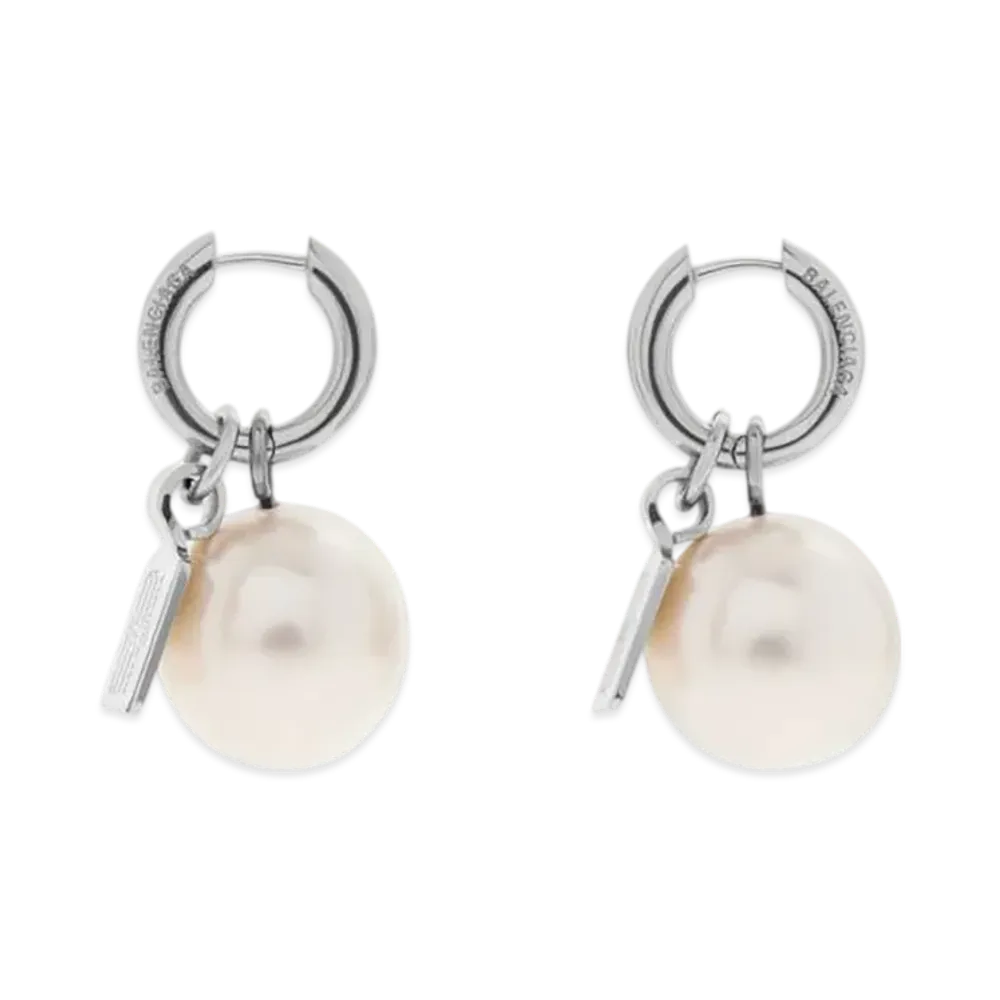 BALENCIAGA Pearl Earrings "Shiny Silver/White"