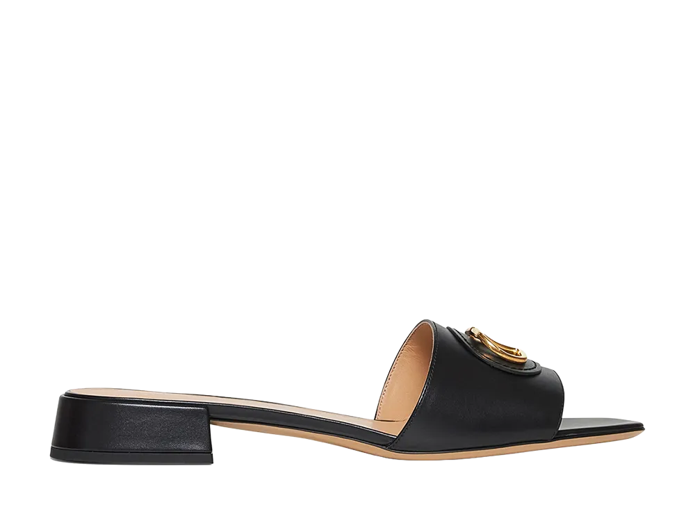 Valentino Garavani Women's Black Leather Vlogo Signature Slippers "Black"