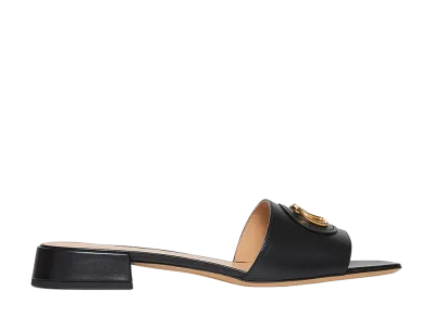 Valentino Garavani Women's Black Leather Vlogo Signature Slippers "Black"