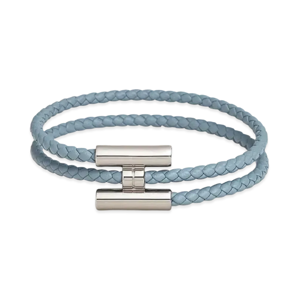 Hermes Tournis Tresse Bracelet Swift "Bleu Lin/Palladium"