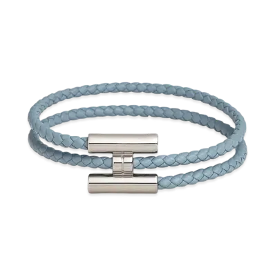 Hermes Tournis Tresse Bracelet Swift "Bleu Lin/Palladium"