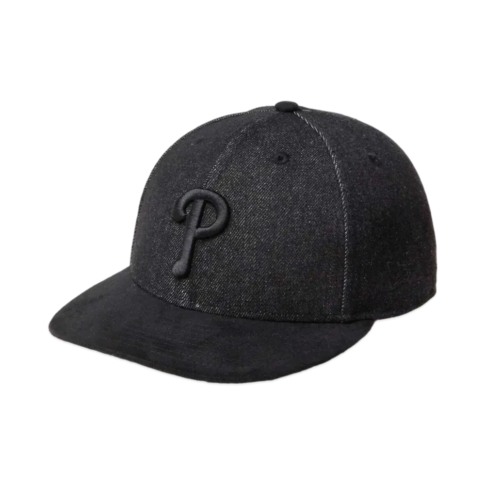 NEW ERA LP 59Fifty MLB Denim 2-Tone Philadelphia Phillies Suede Visor "Black Denim/Black"