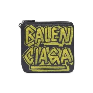 BALENCIAGA Ville Graffiti Square Wallet "Black/Green"