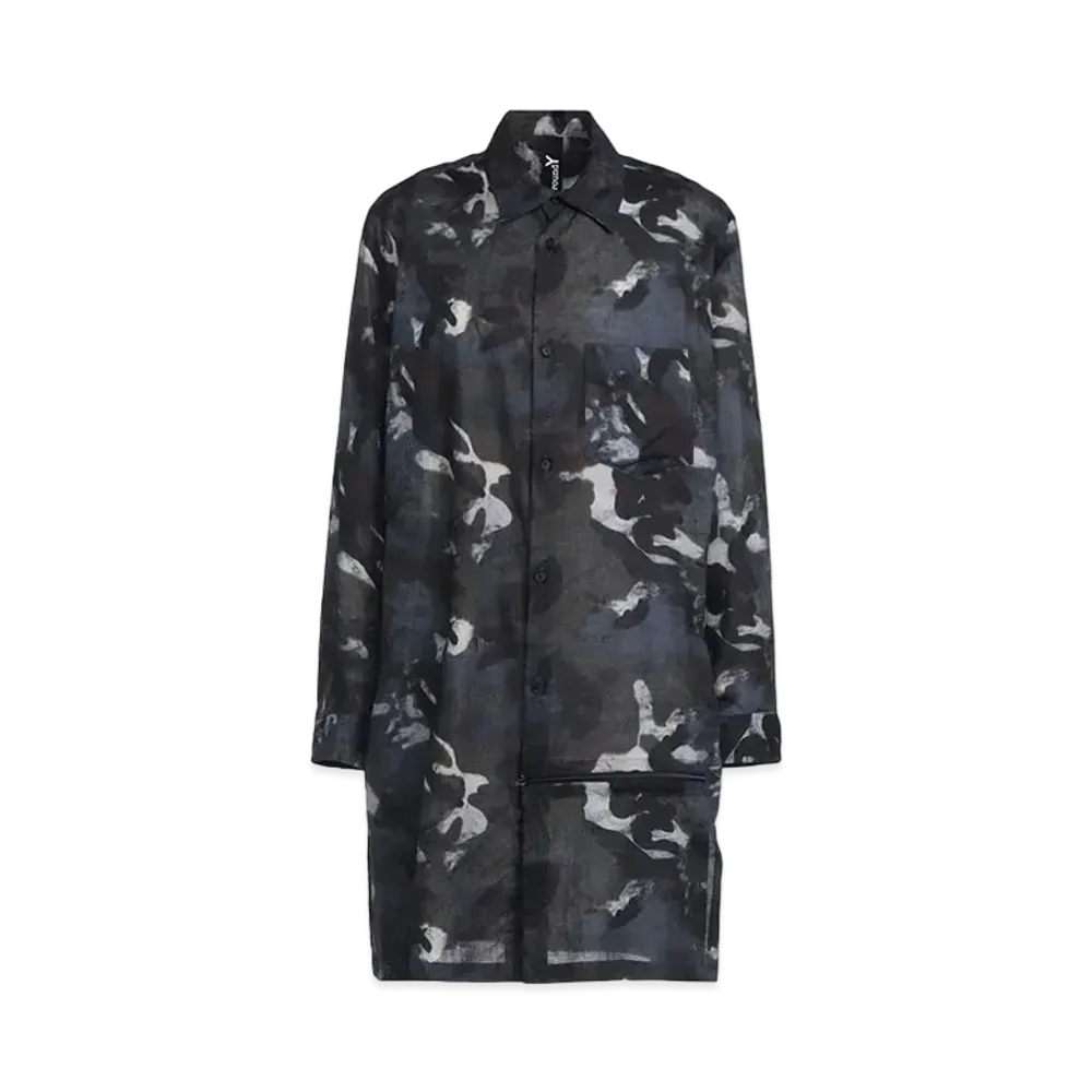 Ground Y Camouflage Pattern Viyella Left Front Zipper Slit Shirt "Blue"