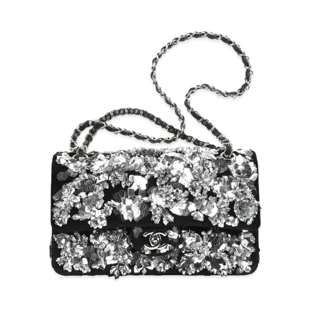 CHANEL Classic Handbags Embroidery Velvet & Sequin "Black&Silver"