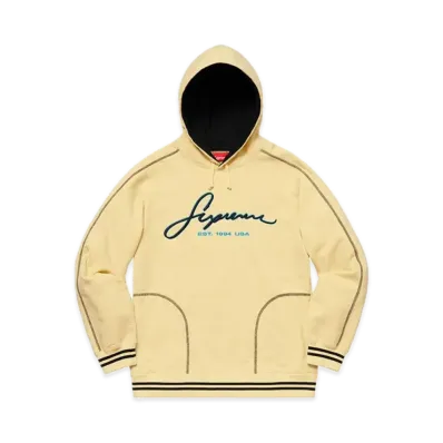 Supreme Contrast Embroidered Hooded Sweatshirt "Pale Yellow"