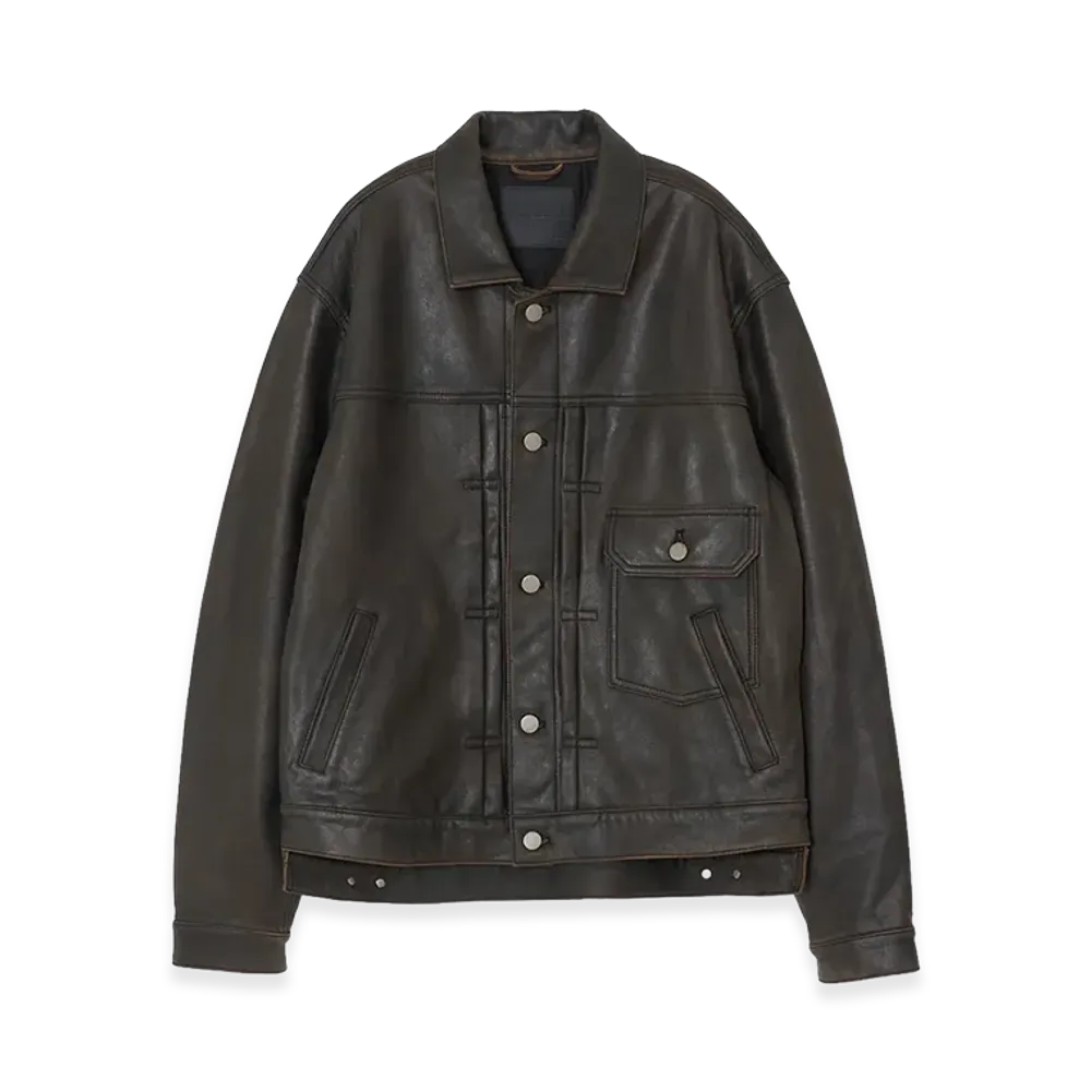 YOKE x ELIMINATER Cracked Leather Docking Trucker Jacket "Black"