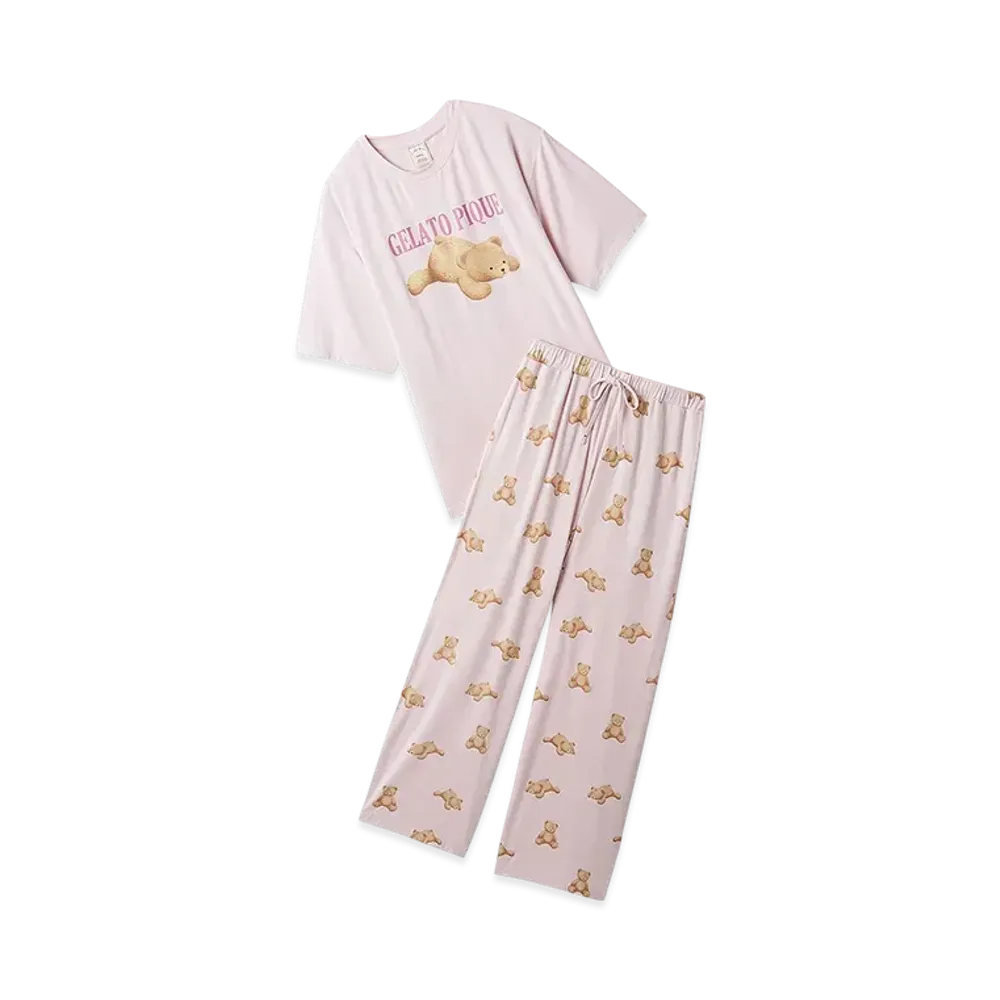 GELATO PIQUE Cool Touch Sensation Bear One Point T-Shirt & Long Pants Set "Pink"