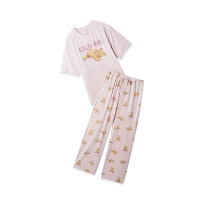 GELATO PIQUE Cool Touch Sensation Bear One Point T-Shirt & Long Pants Set "Pink"