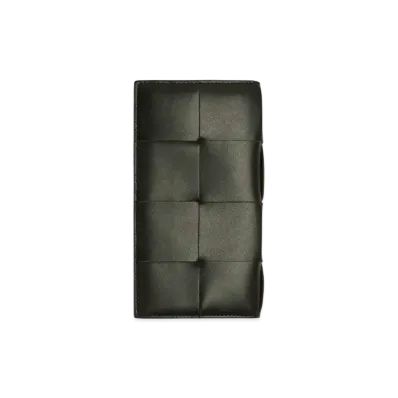 Bottega Veneta Casette Maxi Intrecciato Calfskin Bi-fold Long Wallet "Dark Moss"