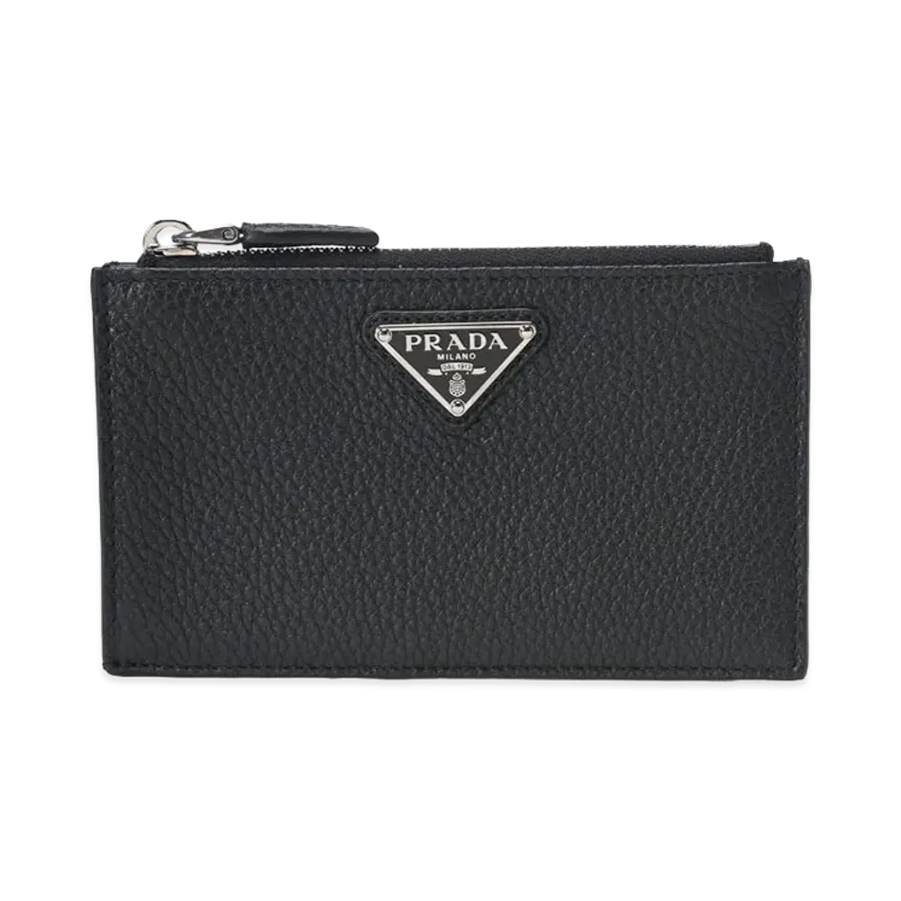 PRADA Zippered Vitello Daino Leather Card Case "Black"