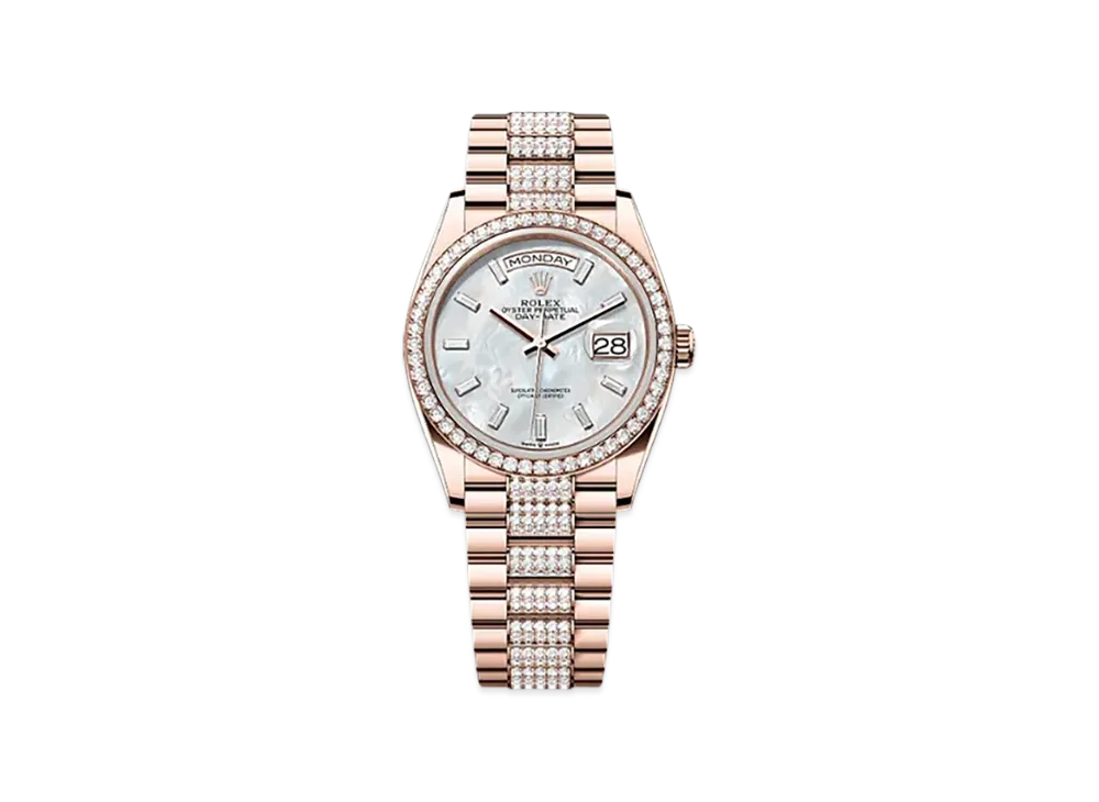 ROLEX Day-Date 36mm Everose Gold Diamond 128345RBR "White Mother-of-Pearl"