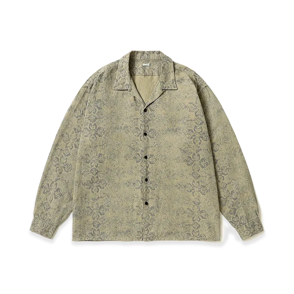 A.PRESSE Vintage Linen Cotton Loop Collar Shirt "Gray Blue"
