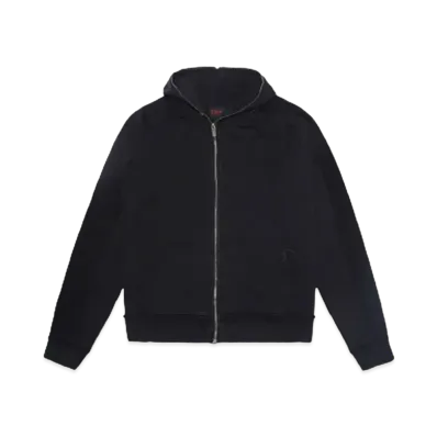 T.C.R DISTRESSED WASHED FULL-ZIP BAGGY HOODIE "BLACK"