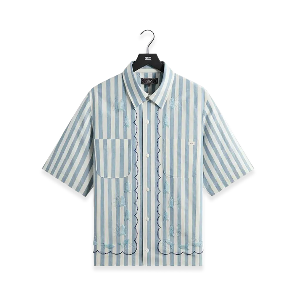 Kith Spun Silk Linen Stripe Paxton Buttondown "Light Indigo"