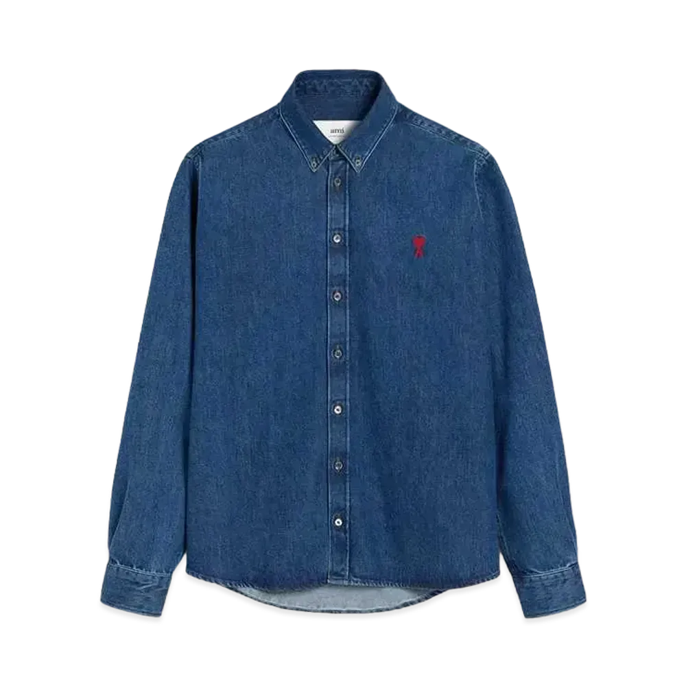 AMI PARIS Ami de Coeur Button Down Shirt "Used Blue"