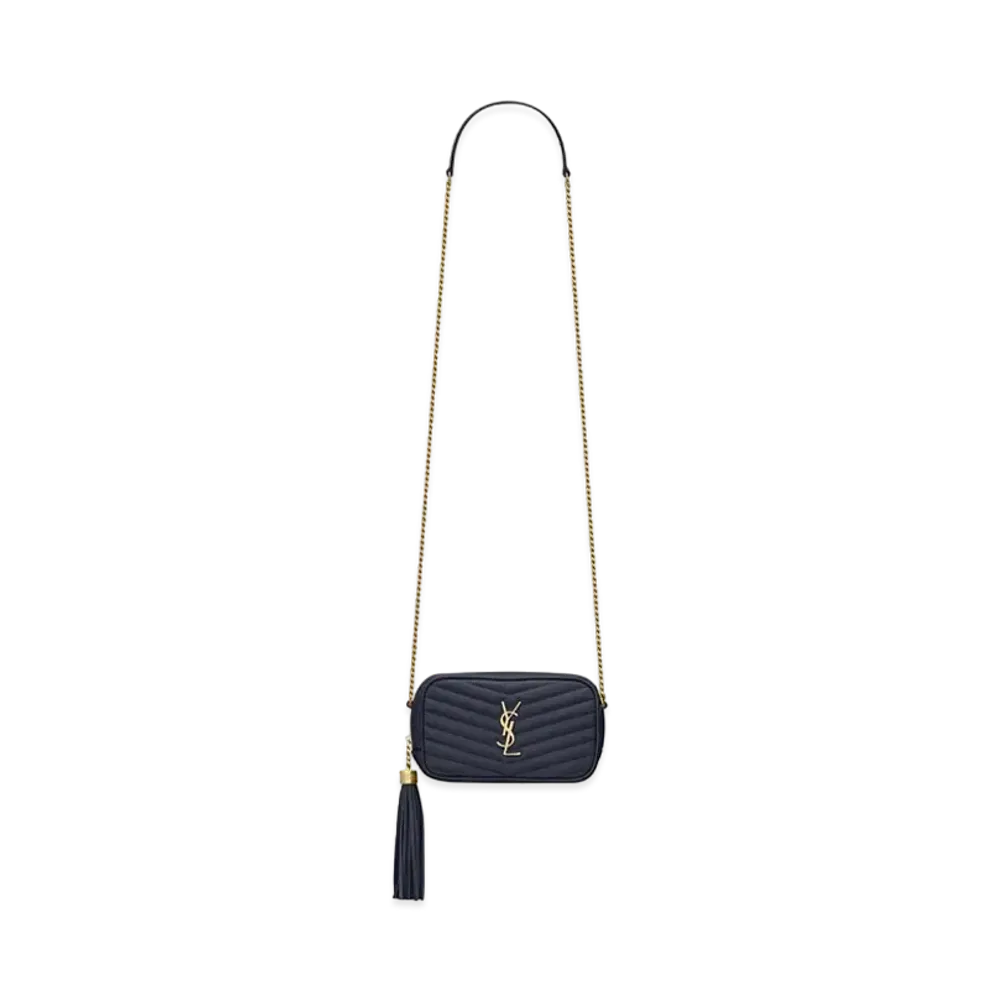 Saint Laurent Lou Mini Bag In Quilted Grain De Poudre Embossed Leather "Navy"