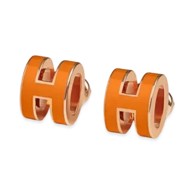 Hermes Mini Pop H Earrings "Rose Gold/Orange Soie"
