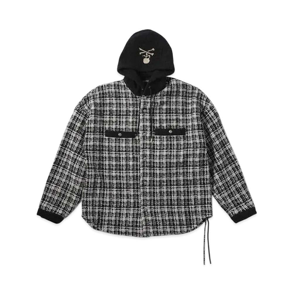 mastermind WORLD Hooded Tweed Shirts "Black"