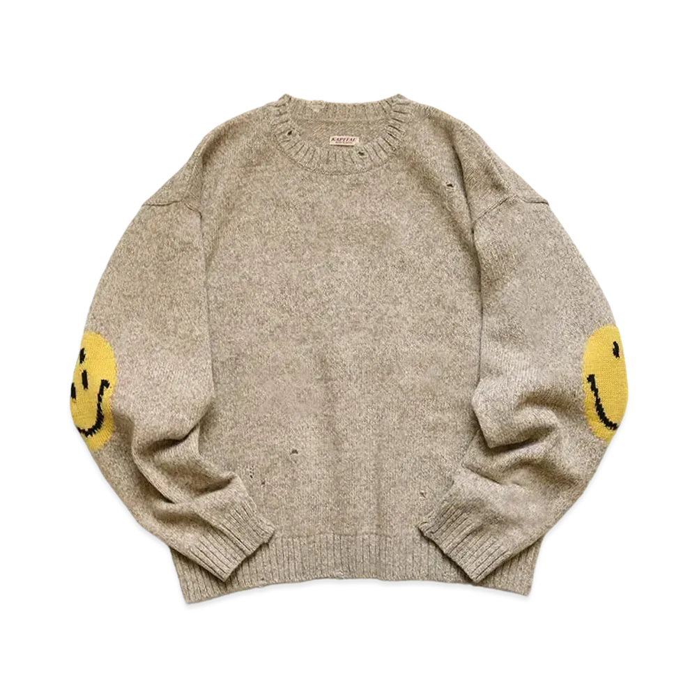 KAPITAL 7G WOOL HAPPY CREW SWEATER "Beige"