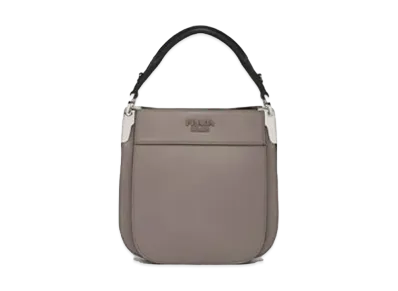 PRADA Small Leather Margit Bag "Clay Grey/Black"