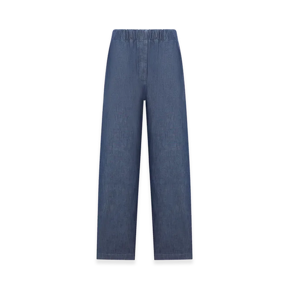 Jil Sander Women's Wide Leg Trousers In Lightweight Cotton Chambray "Blue"