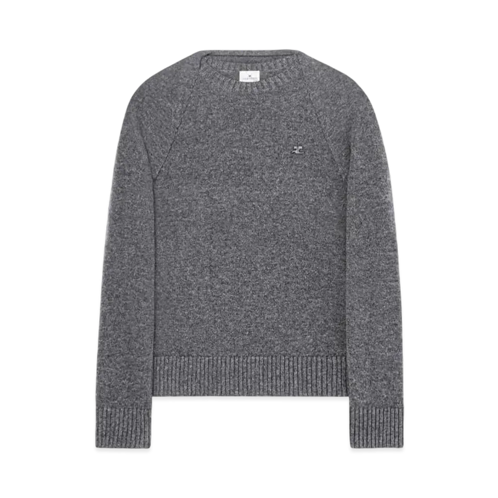 Courreges Wool Sweater With Drap Behind The Back "Hether Grey"