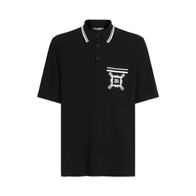 DOLCE&GABBANA Cotton Polo-Shirt With Bandanna-Print Details "Black"